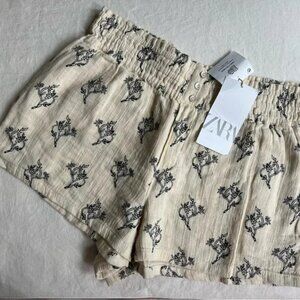 Zara Beige Floral High Waist Women's Shorts